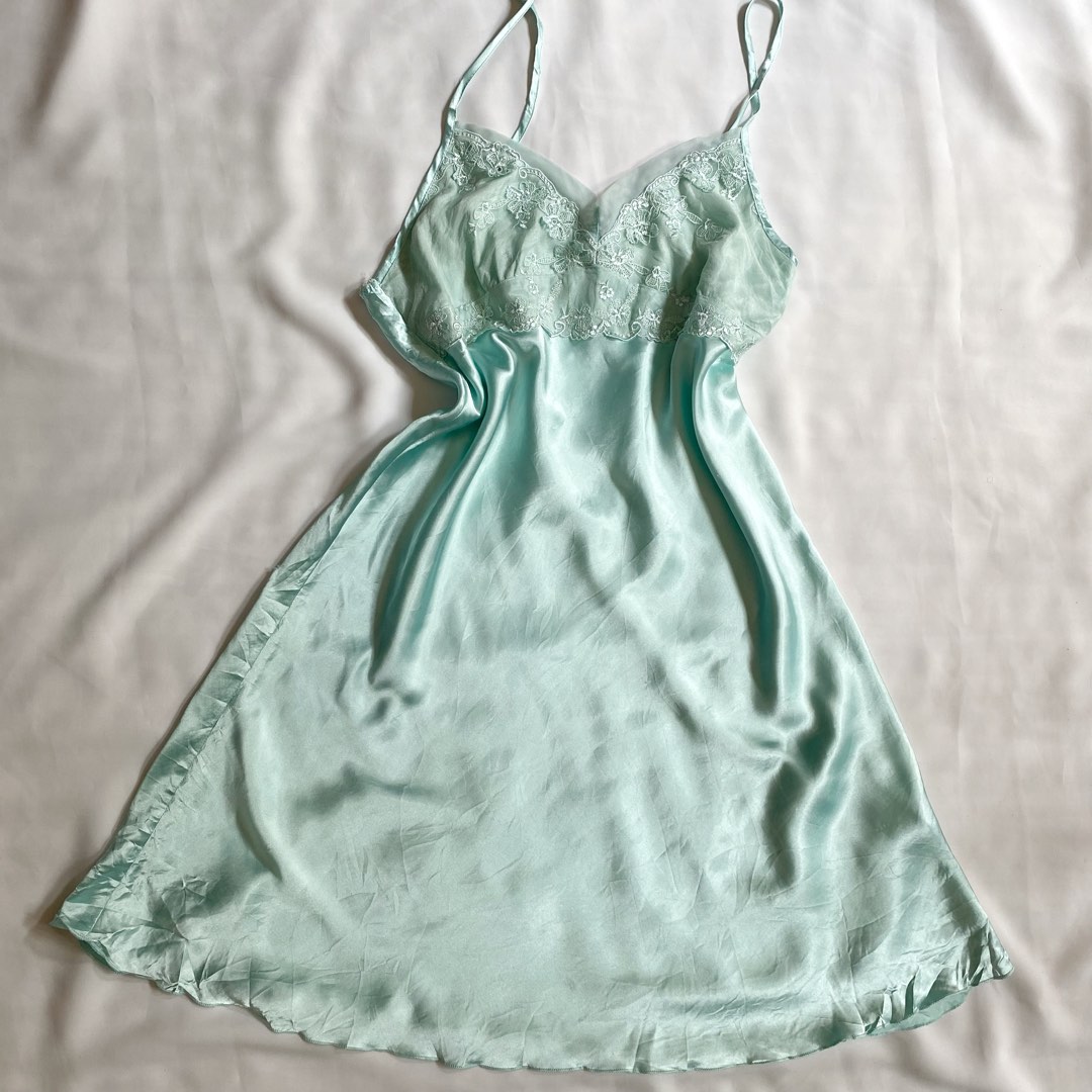 Satin Lingerie Sleepwear Baju Tidur Green Caleste On Carousell