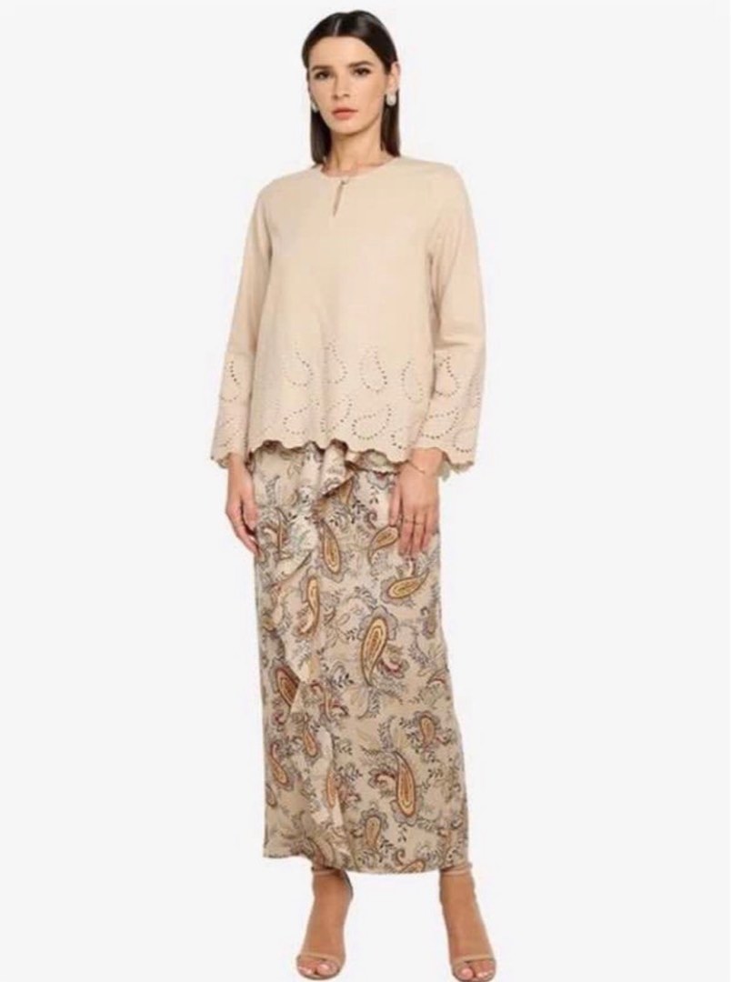 Zalia Nude Brown Eyelet Kurung Kedah Women S Fashion Muslimah Fashion