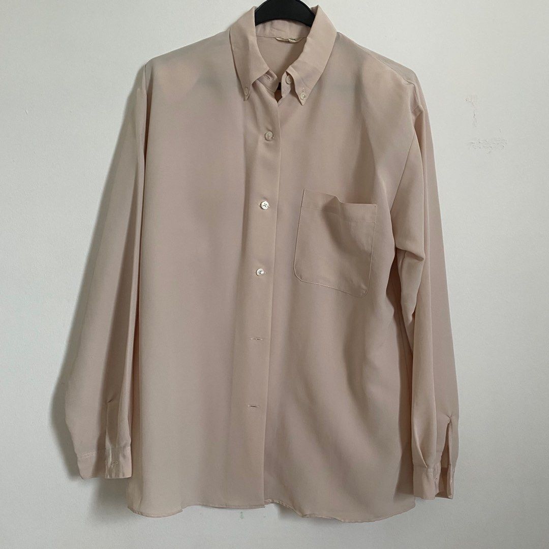 Chiffon Kemeja Nude Colour Women S Fashion Tops Blouses On Carousell