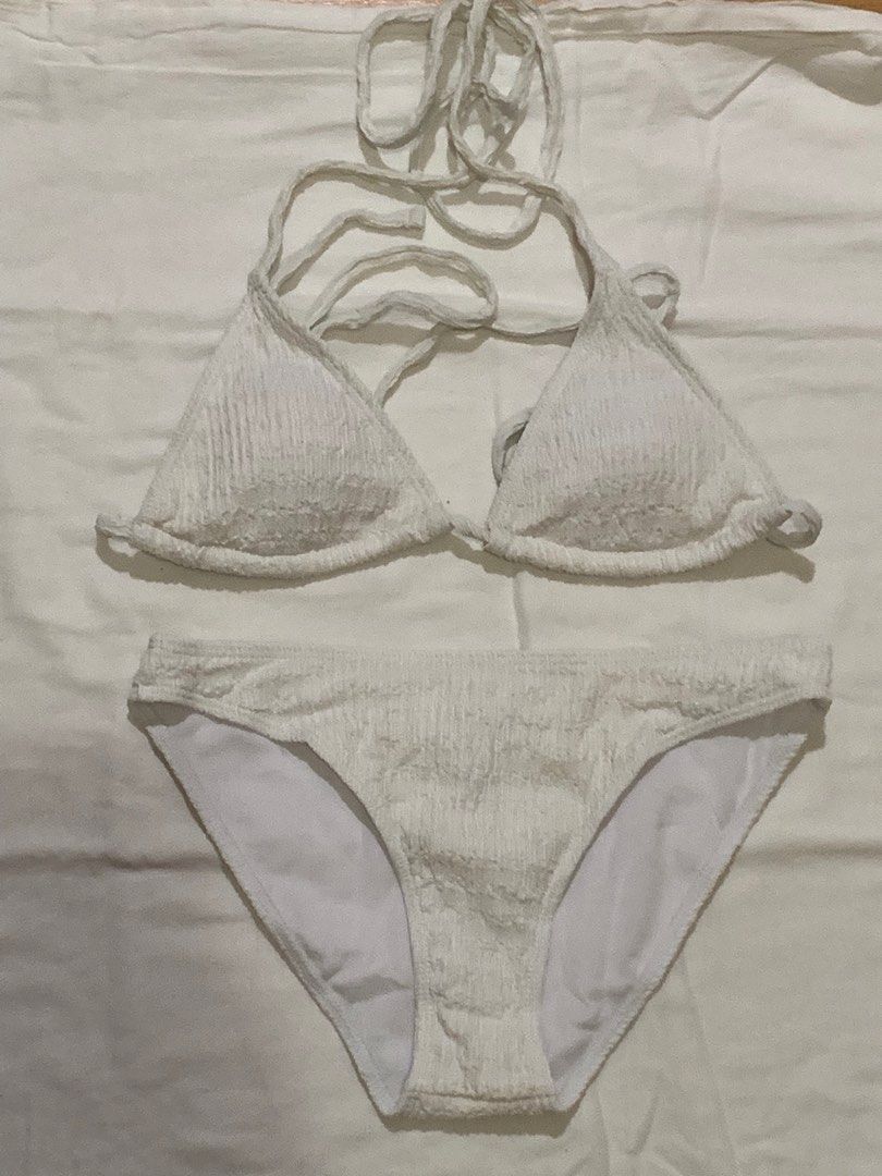 Smocked Bikini Set Halter Triangle Bra Top And Hipster Bikini Bottom And Skirt Piece Bathing