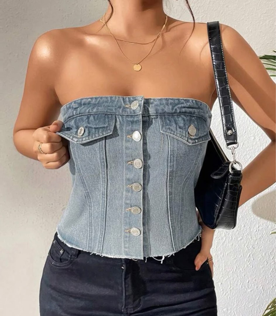 Denim Tube Top On Carousell