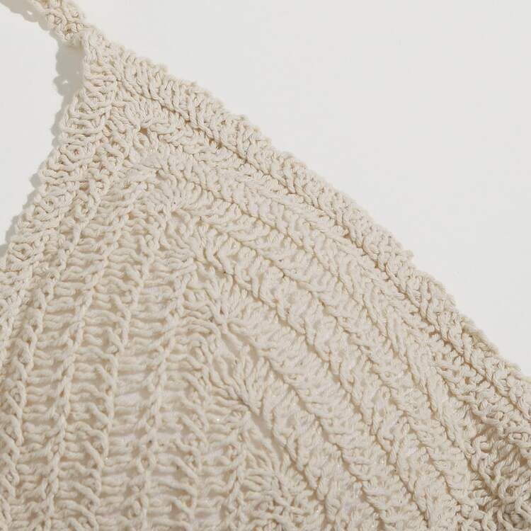 Shein Tied Backless Crochet Bikini Top Cream Beige Sexy Beach Wear Knit