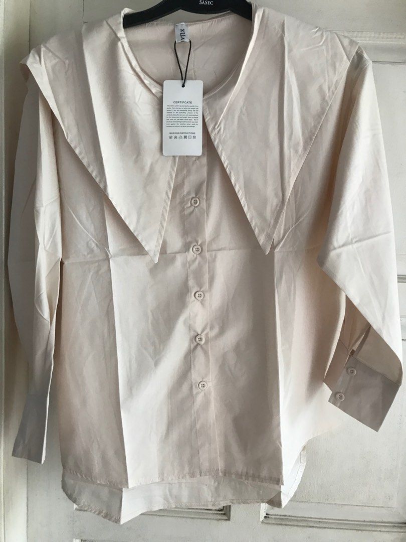 Kemeja Beige Coklat Nude Sailor Collar Shirt Pelautbstyle Keren Nahkoda