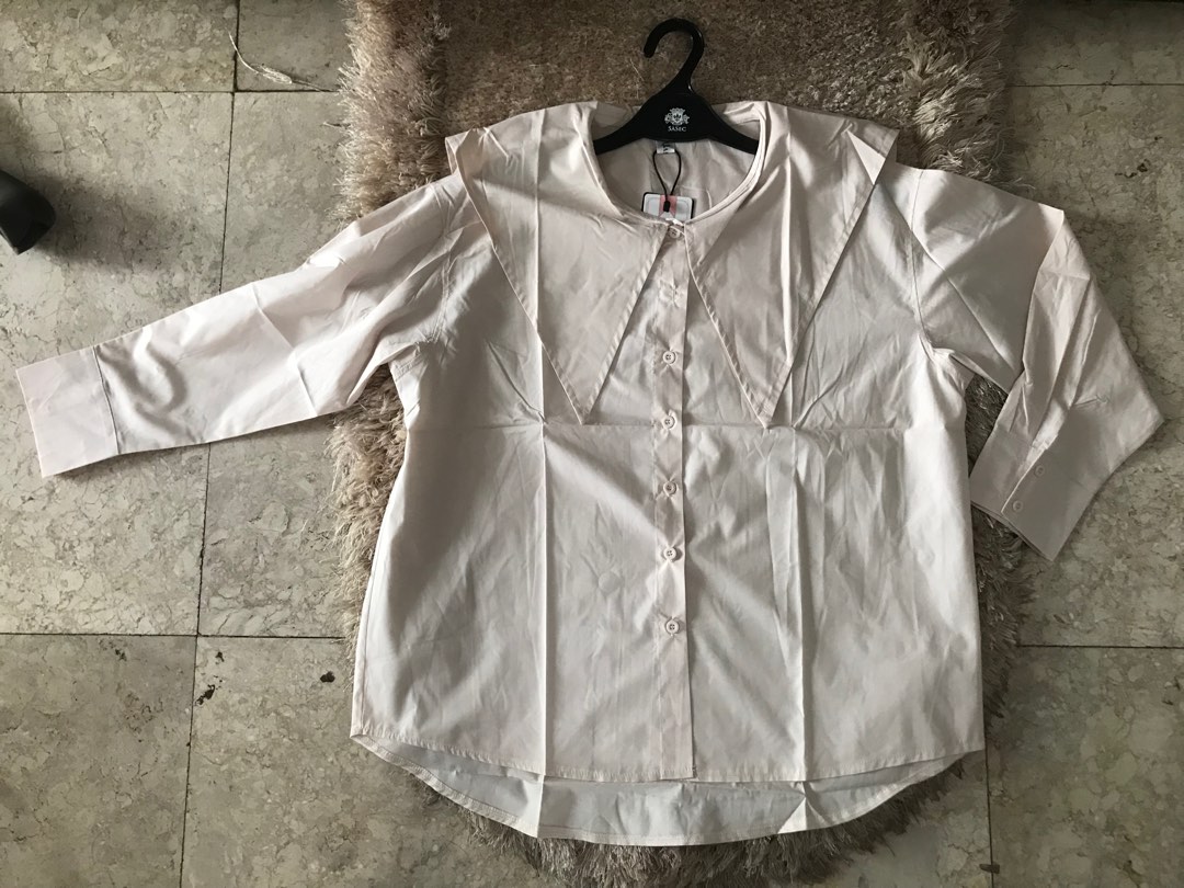 Kemeja Beige Coklat Nude Sailor Collar Shirt Pelautbstyle Keren Nahkoda