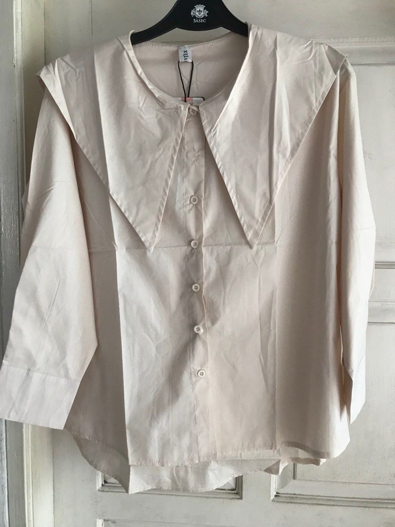 Kemeja Beige Coklat Nude Sailor Collar Shirt Pelautbstyle Keren Nahkoda