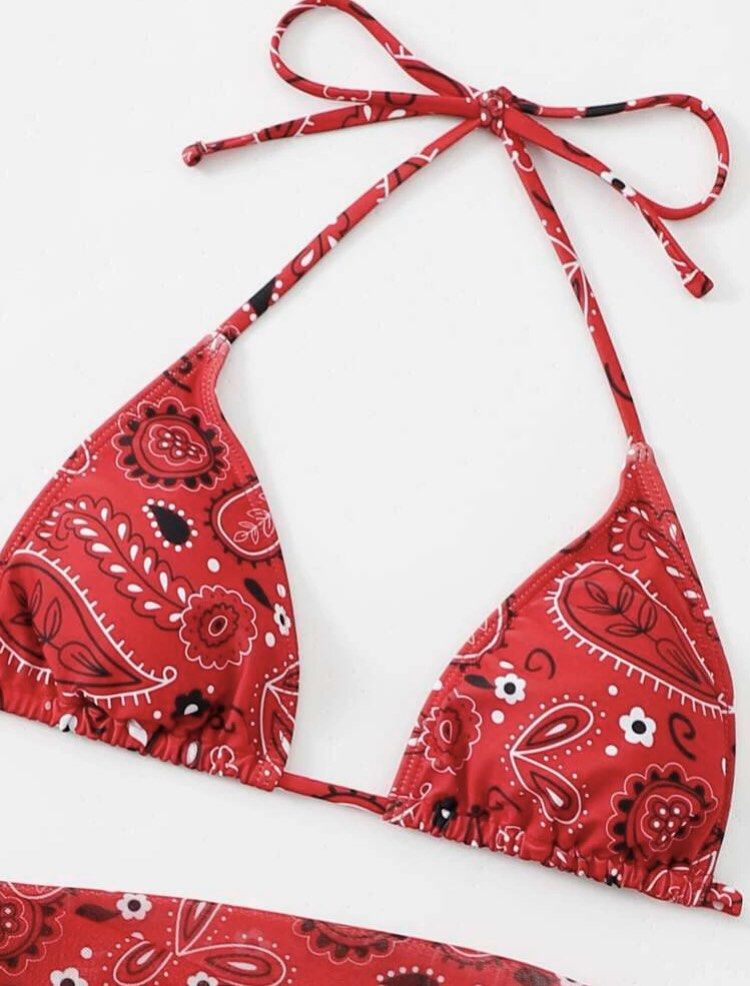 Shein Piece Red Paisley Bikini Set Women S Fashion Swimwear