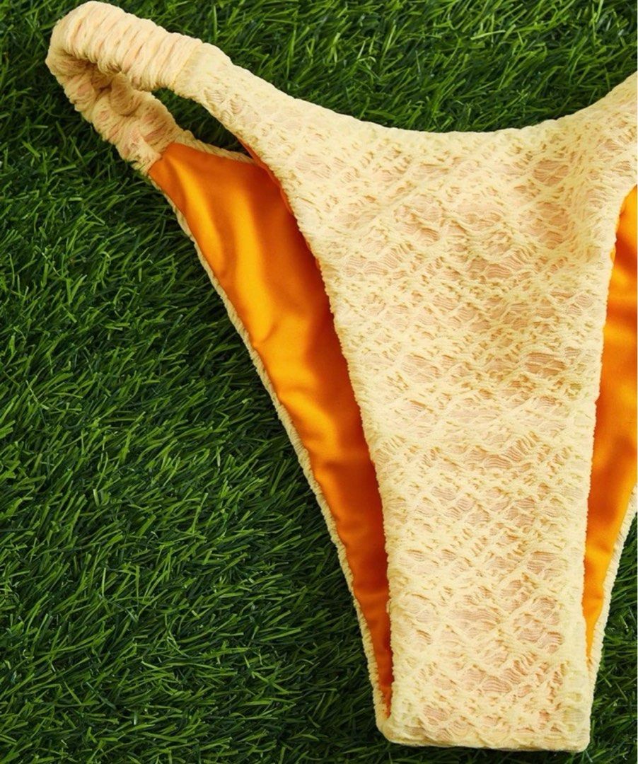 Textured Bikini Set Knot Detail Top High Cut Bottom Swimsuit On Carousell