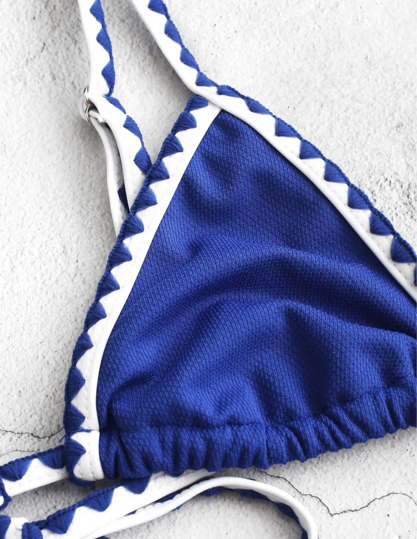 Zaful Textured Whip Stitch String Bikini Swimsuit Cobalt Blue S On Carousell