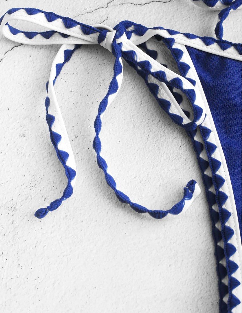 ZAFUL Textured Whip Stitch String Bikini Swimsuit Cobalt Blue S On