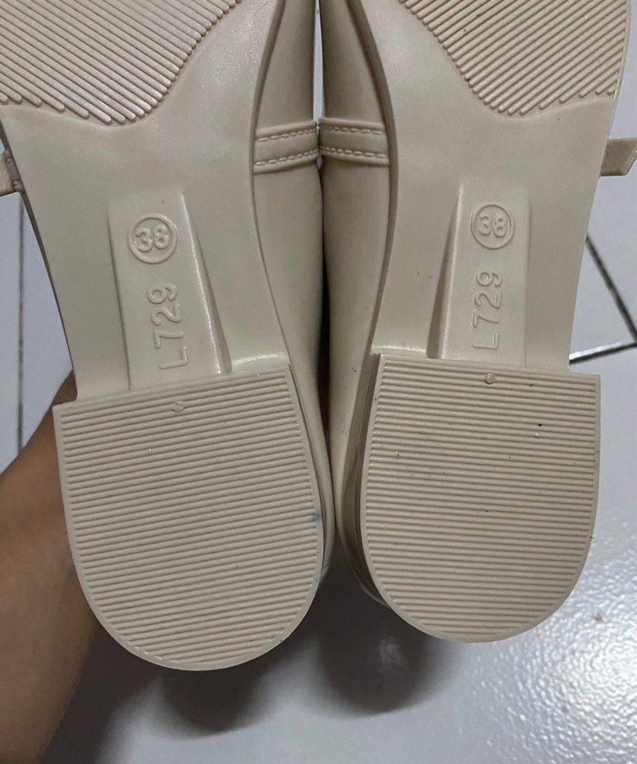 Beige Nude Mary Jane Shoes Glossy Rubber Flats Waterproof Shoes Rain Shoes On Carousell