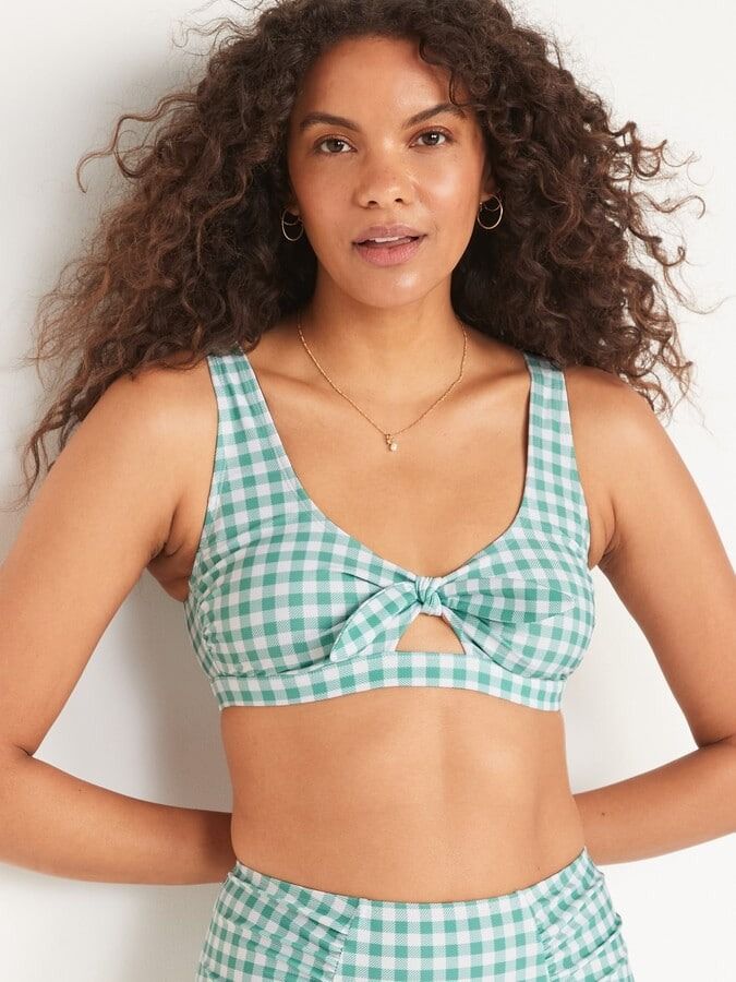 Old Navy Printed Keyhole Tie Front Bikini Swim Top For Women Fesyen