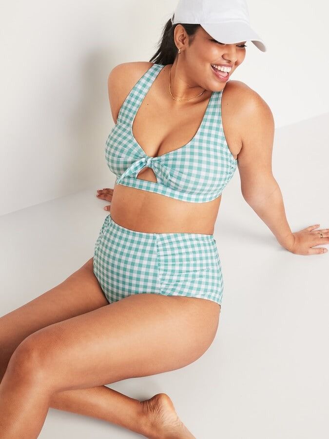 Old Navy Printed Keyhole Tie Front Bikini Swim Top For Women Fesyen