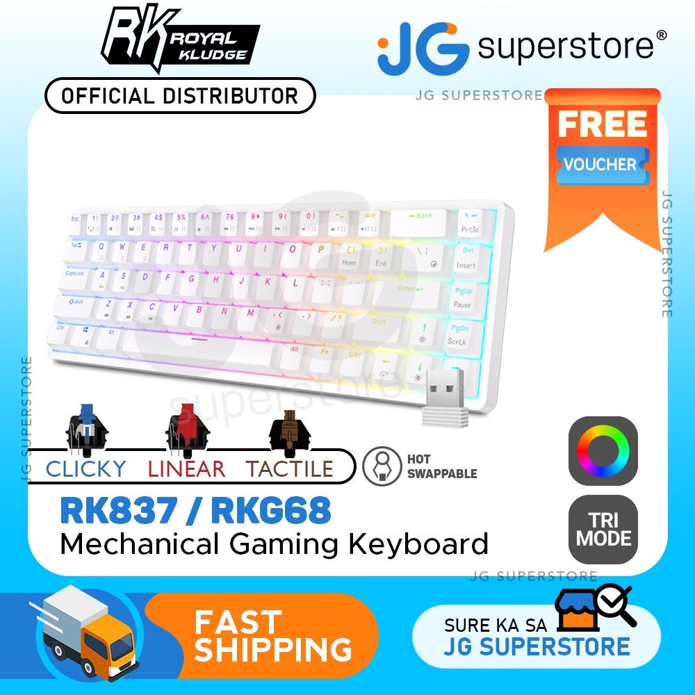 Royal Kludge RK RKG68 68 Keys Mechanical Gaming Keyboard 2 4G Wireless Hot Swappable TKL With