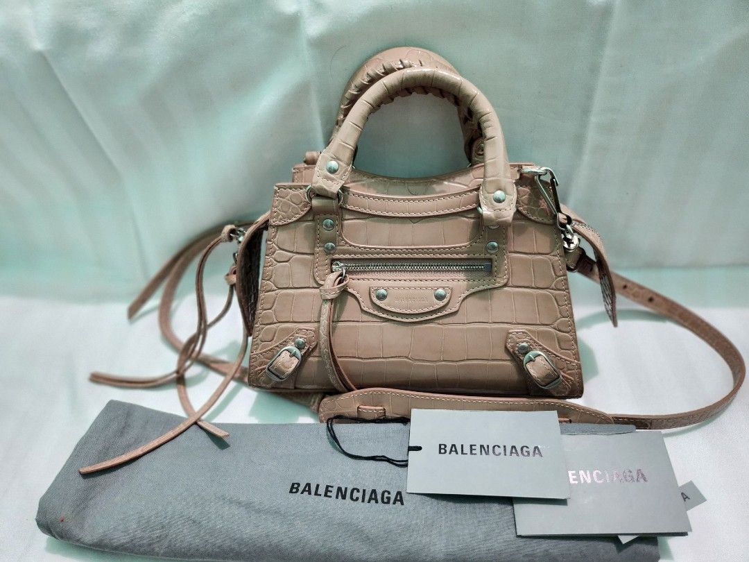 Balenciaga Neo Mini Croco Nude Beige Barang Mewah Tas Dompet