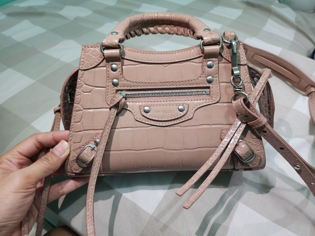 Balenciaga Neo Mini Croco Nude Beige Barang Mewah Tas Dompet
