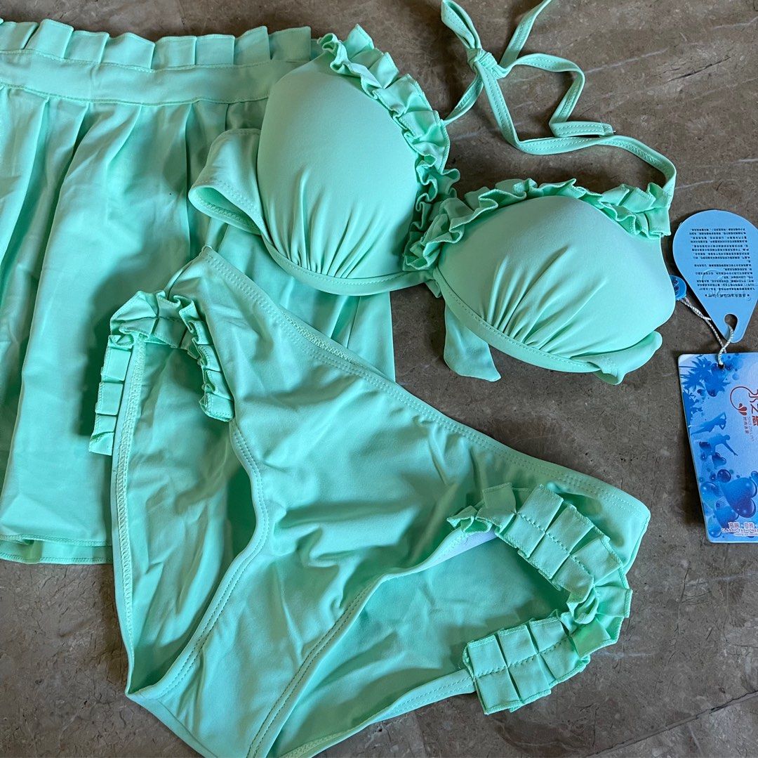 Neon Green Bikini Set With Skirt Swimsuit Swimwear New Women S