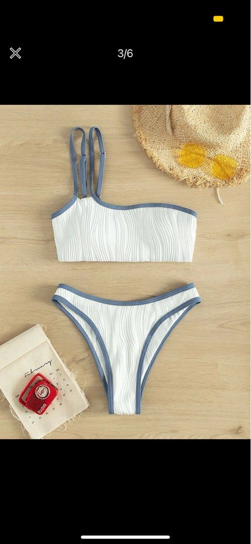 White Blue Toga Bikini Set Bnib Women S Fashion Swimwear Bikinis Swimsuits On Carousell