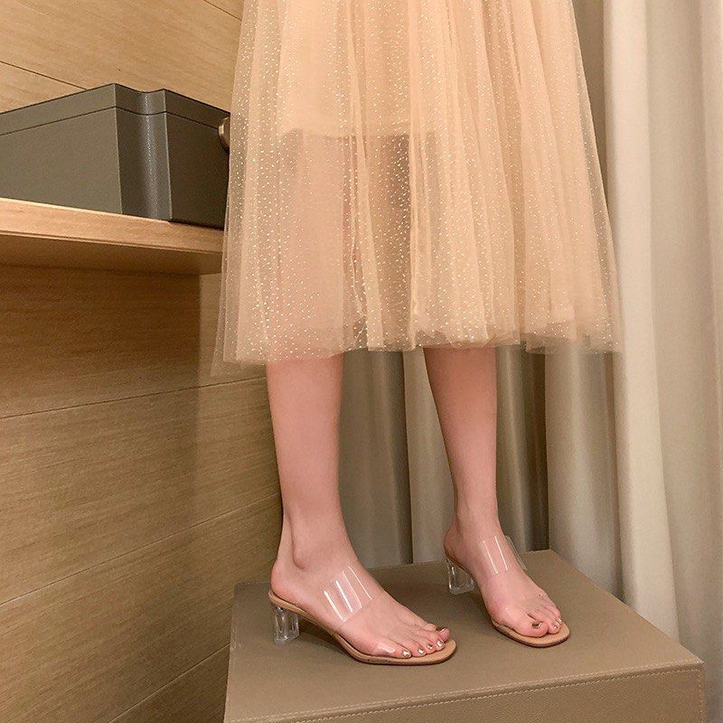 Crystal Nude Slipper Heels Women S Fashion Footwear Heels On Carousell