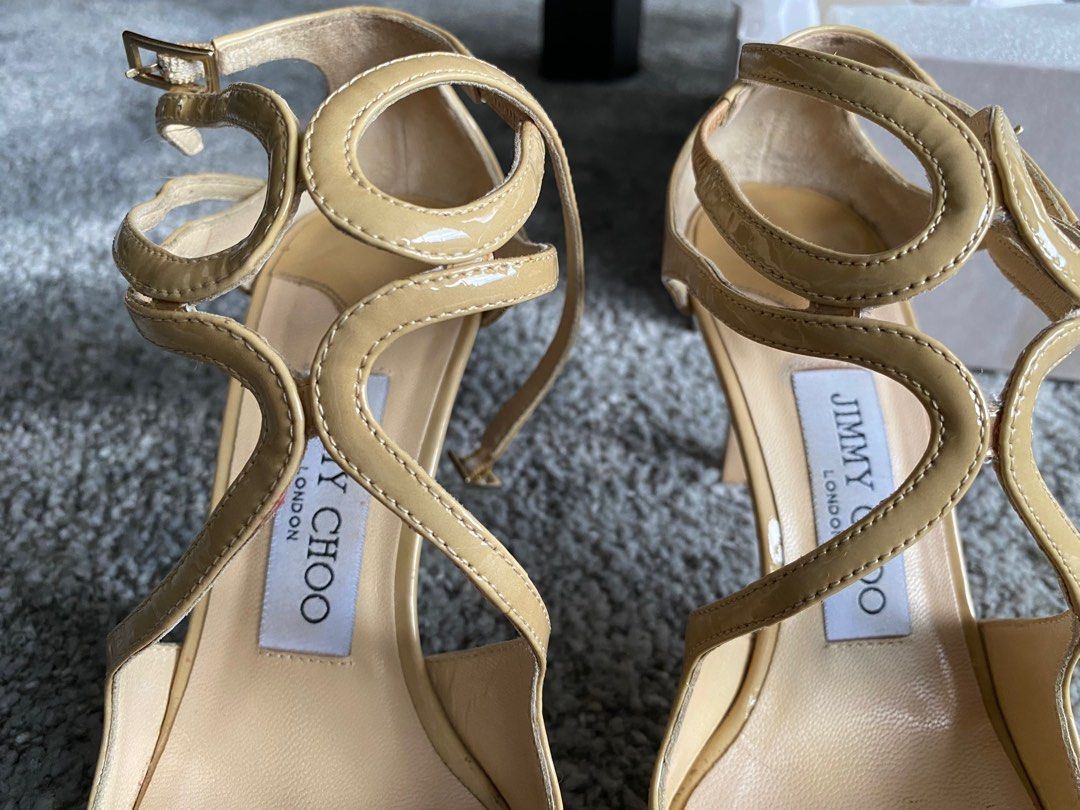Jimmy Choo Patent Leather Nude Shoes Sandals Ivette Women S Fashion