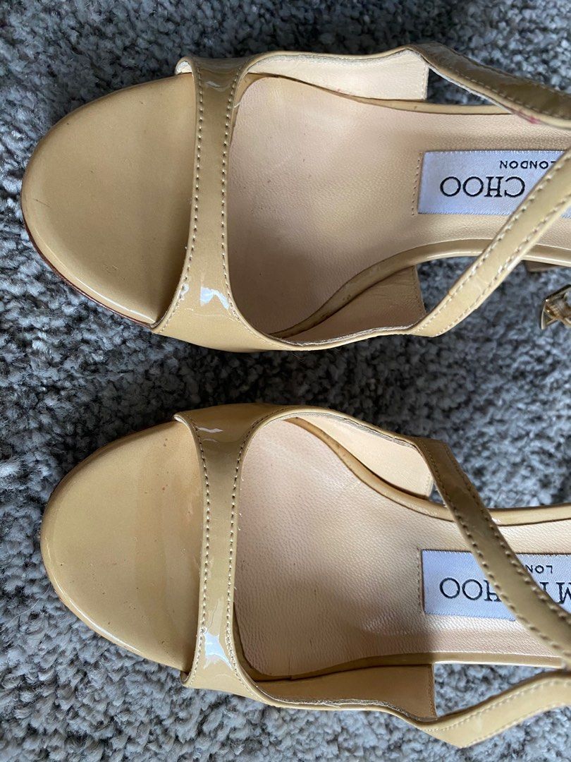 Jimmy Choo Patent Leather Nude Shoes Sandals Ivette Women S Fashion