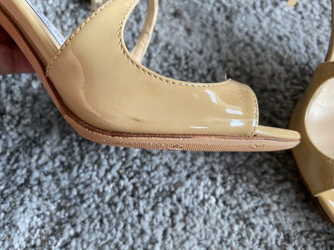 Jimmy Choo Patent Leather Nude Shoes Sandals Ivette Women S Fashion