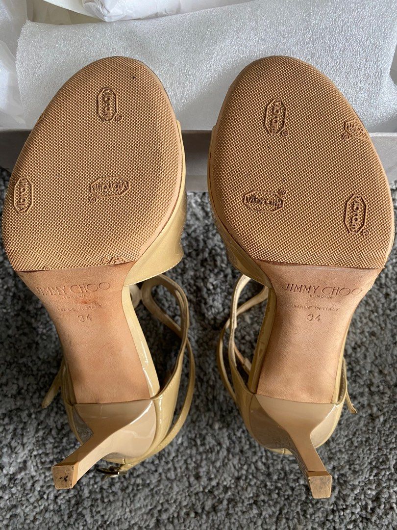 Jimmy Choo Patent Leather Nude Shoes Sandals Ivette Women S Fashion