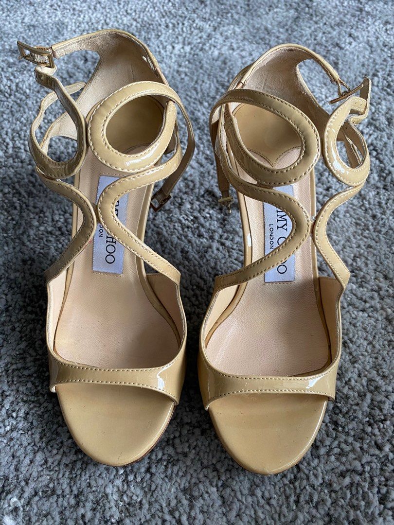 Jimmy Choo Patent Leather Nude Shoes Sandals Ivette Women S Fashion