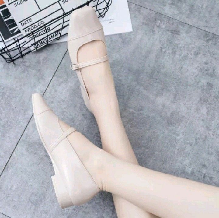 Beige Nude Mary Jane Shoes Glossy Rubber Flats Waterproof Shoes Rain Shoes On Carousell
