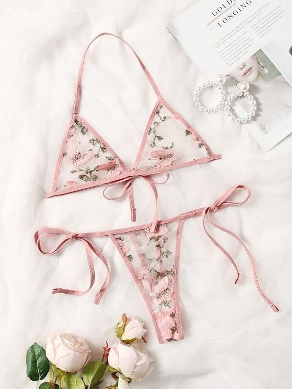 Butterfly Embroidery Mesh Lingerie Set Women S Fashion Undergarments