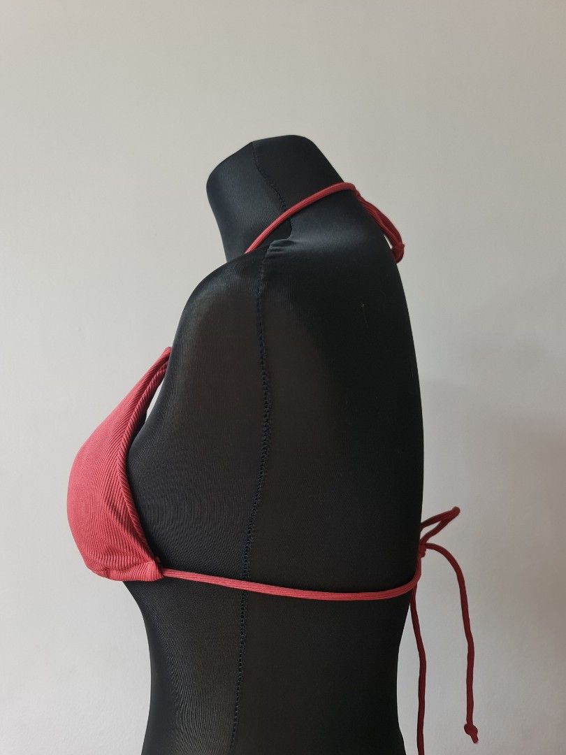 Ribbed Bikini Set Tie Back Halter Triangle Bra Bikini Piece Bathing