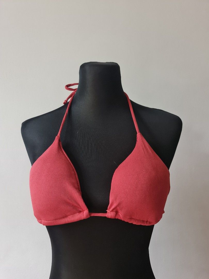 Ribbed Bikini Set Tie Back Halter Triangle Bra Bikini 2 Piece Bathing