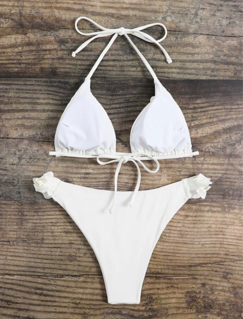 Floral Appliques Halter Triangle Bikini Swimsuit Women S Fashion