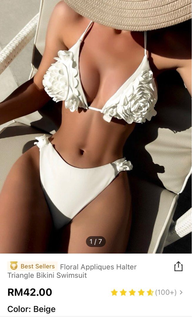 Floral Appliques Halter Triangle Bikini Swimsuit Women S Fashion