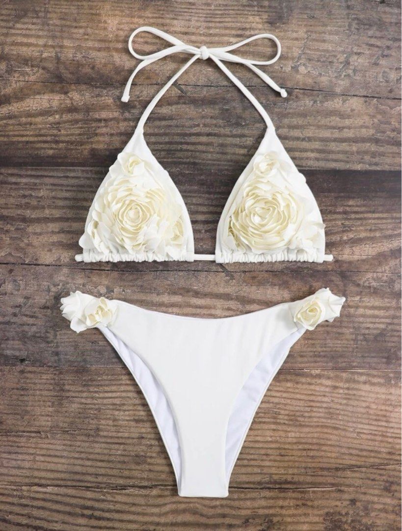 Floral Appliques Halter Triangle Bikini Swimsuit Women S Fashion