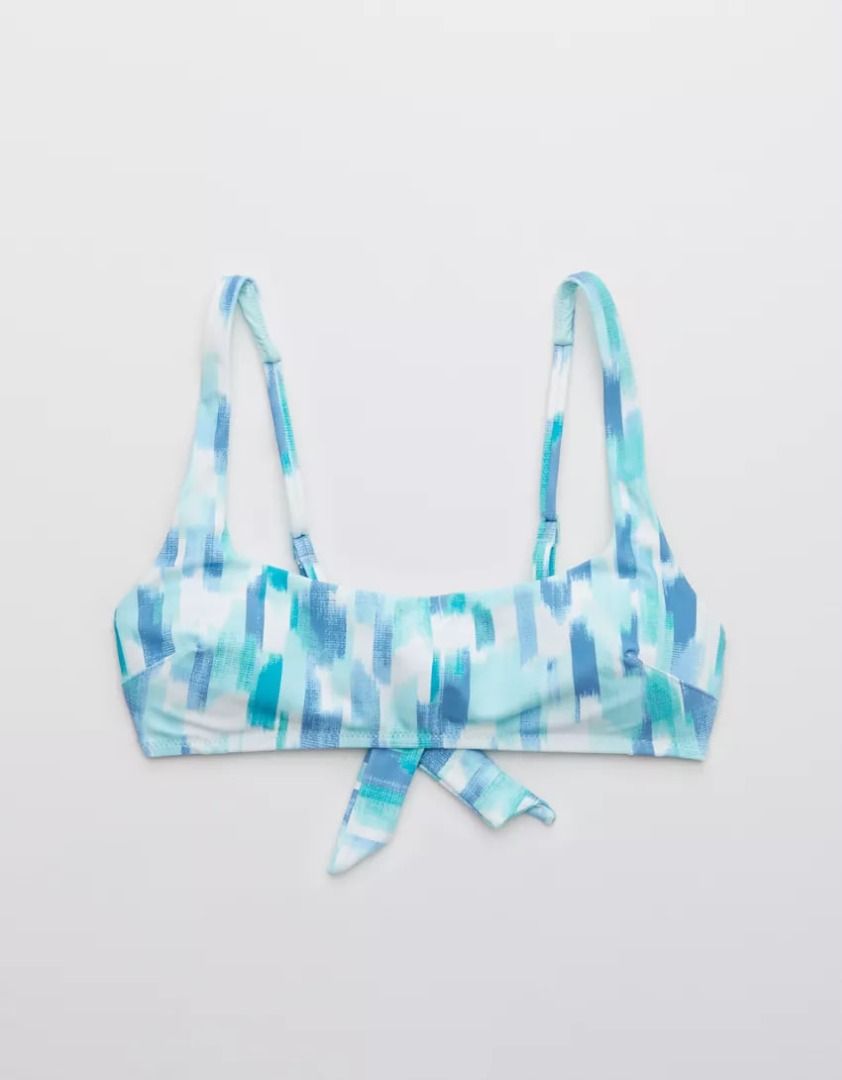Reject Aerie Tie Back Scoop Bikini Top Blue Mint Fesyen Wanita