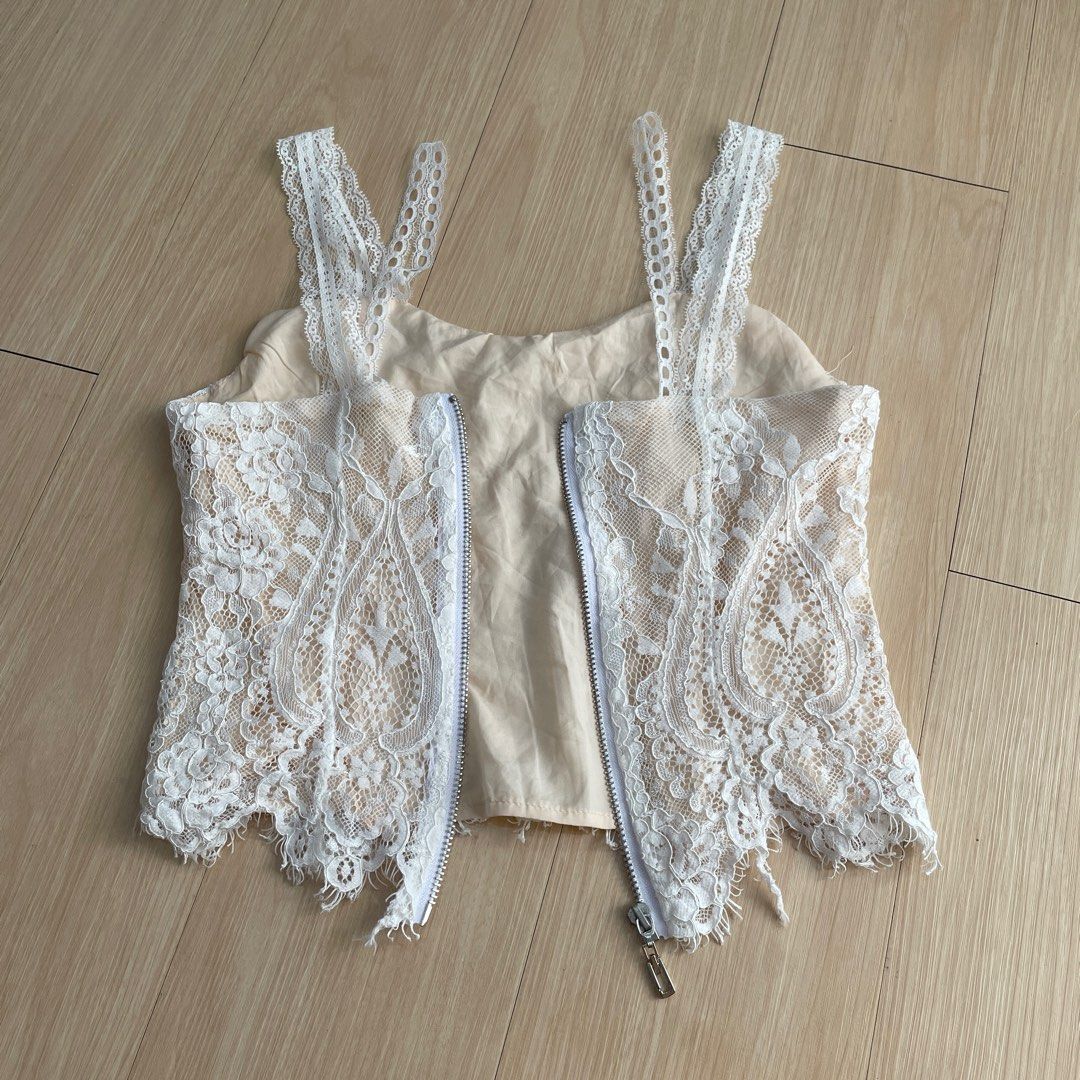 White Lace Nude Cream Tank Top Bustier Sexy Party Beach Club Atasan