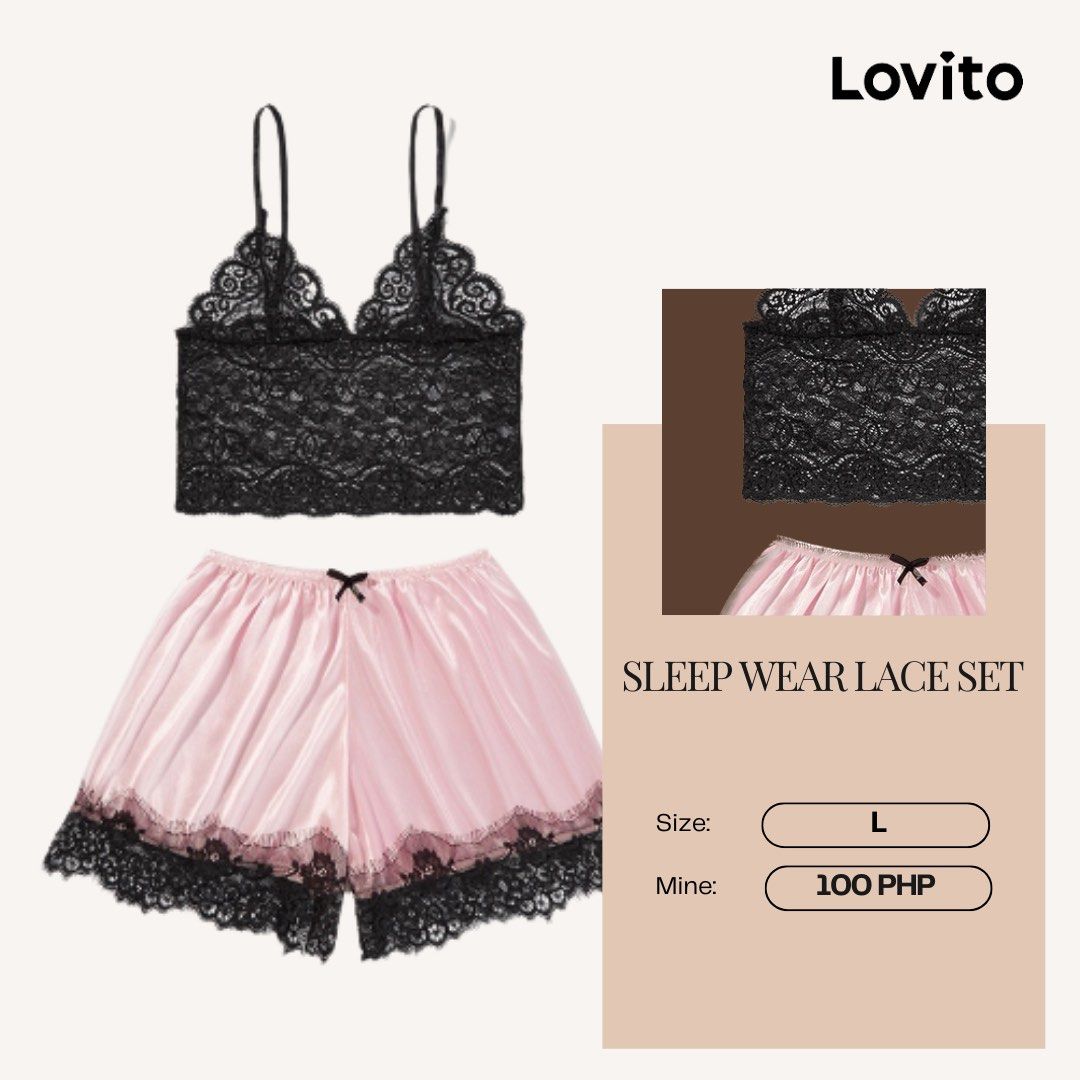 Lovito Lingerie Lace Pink Set On Carousell