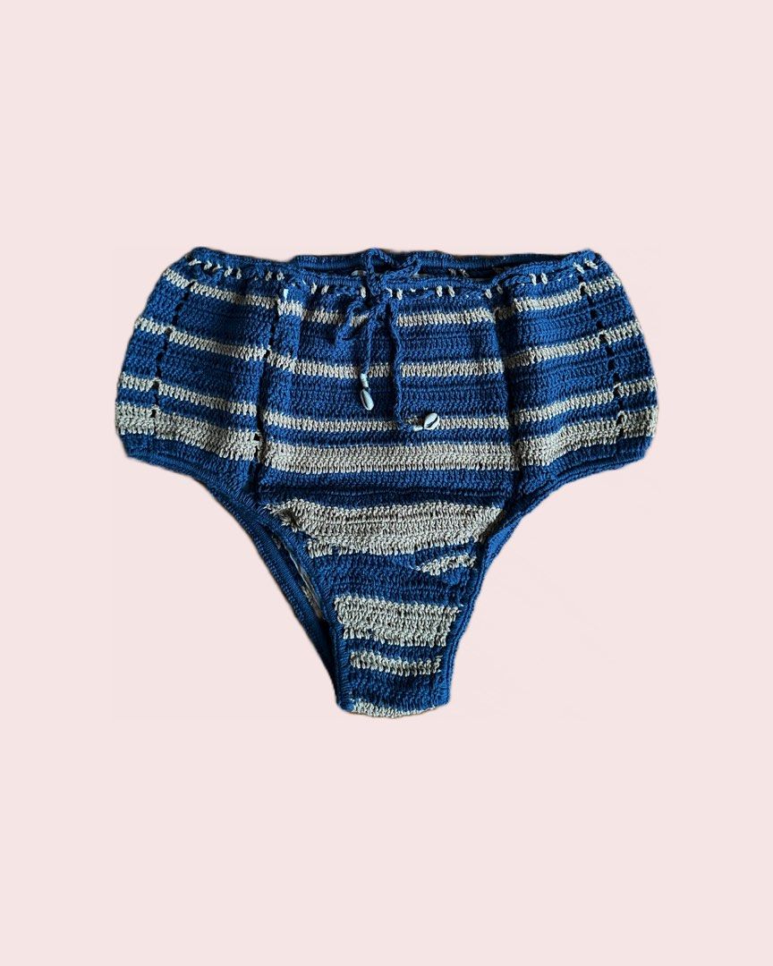 She Made Me Crochet Triangle Bikini Set In Blue Natural Stripe Women S