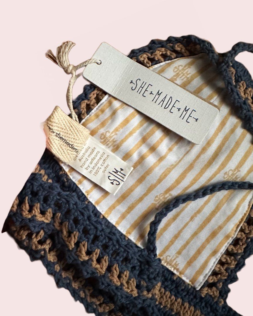 She Made Me Crochet Triangle Bikini Set In Blue Natural Stripe Women S
