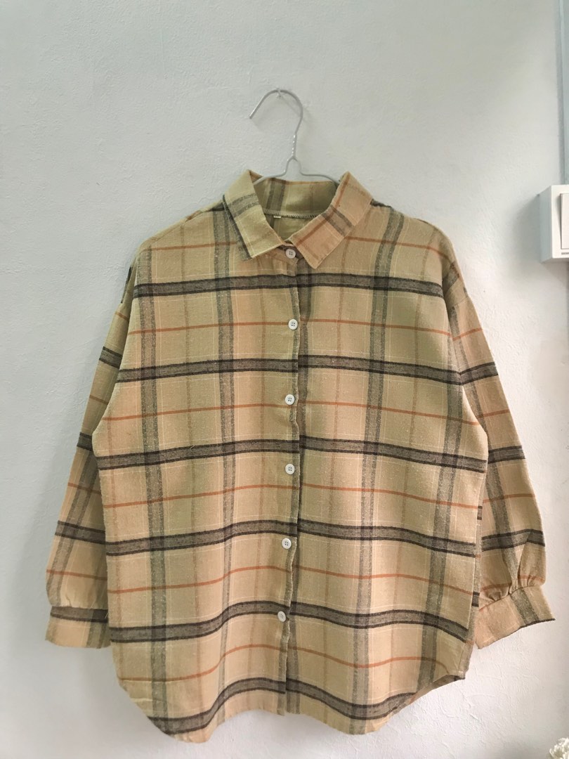 Nude Flannel Shirt Kemeja Women S Fashion Tops Blouses On Carousell