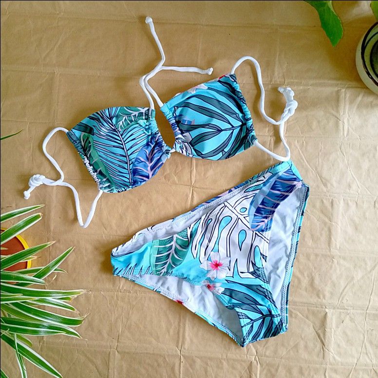 Small Blue Tropical Print Bikini Set On Carousell