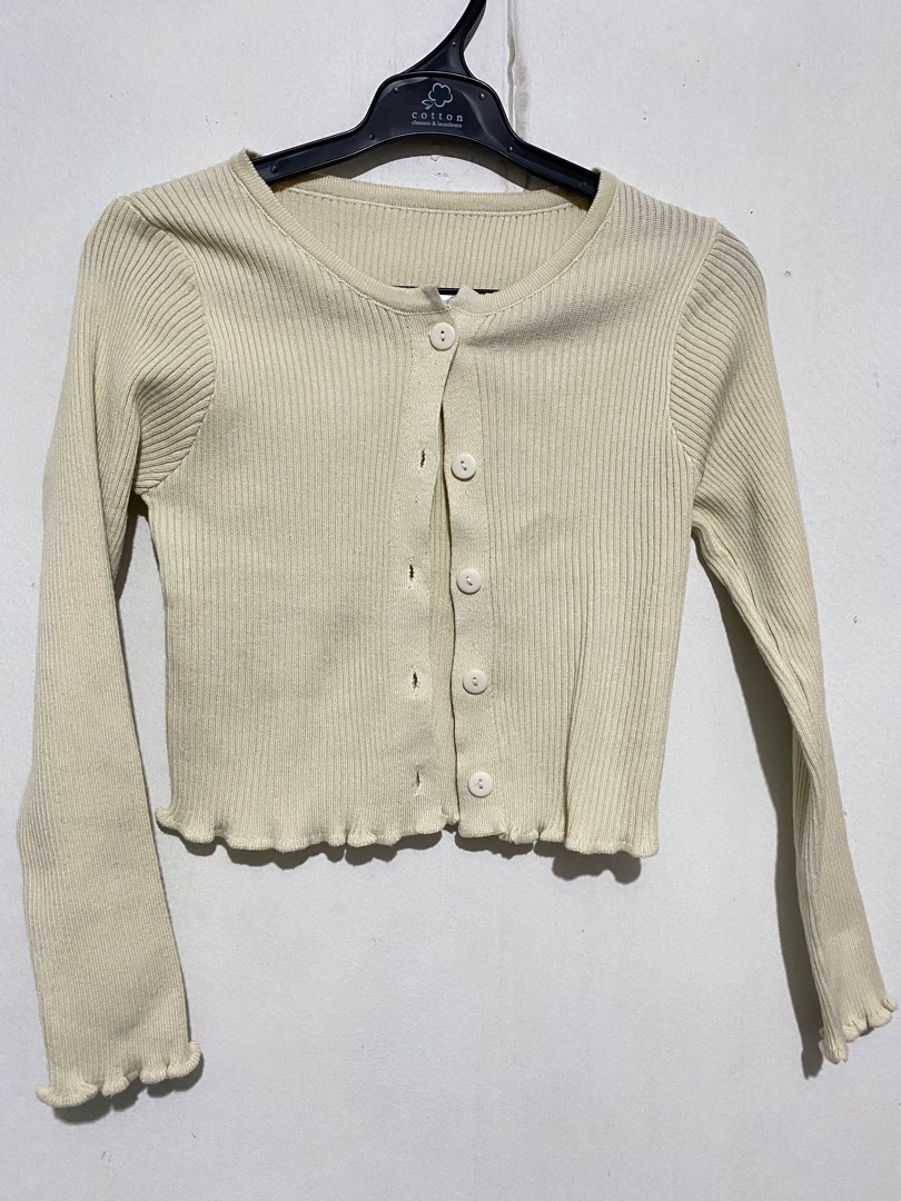 Cardigan Knit Crop Nude Fesyen Wanita Pakaian Wanita Baju Luaran Di