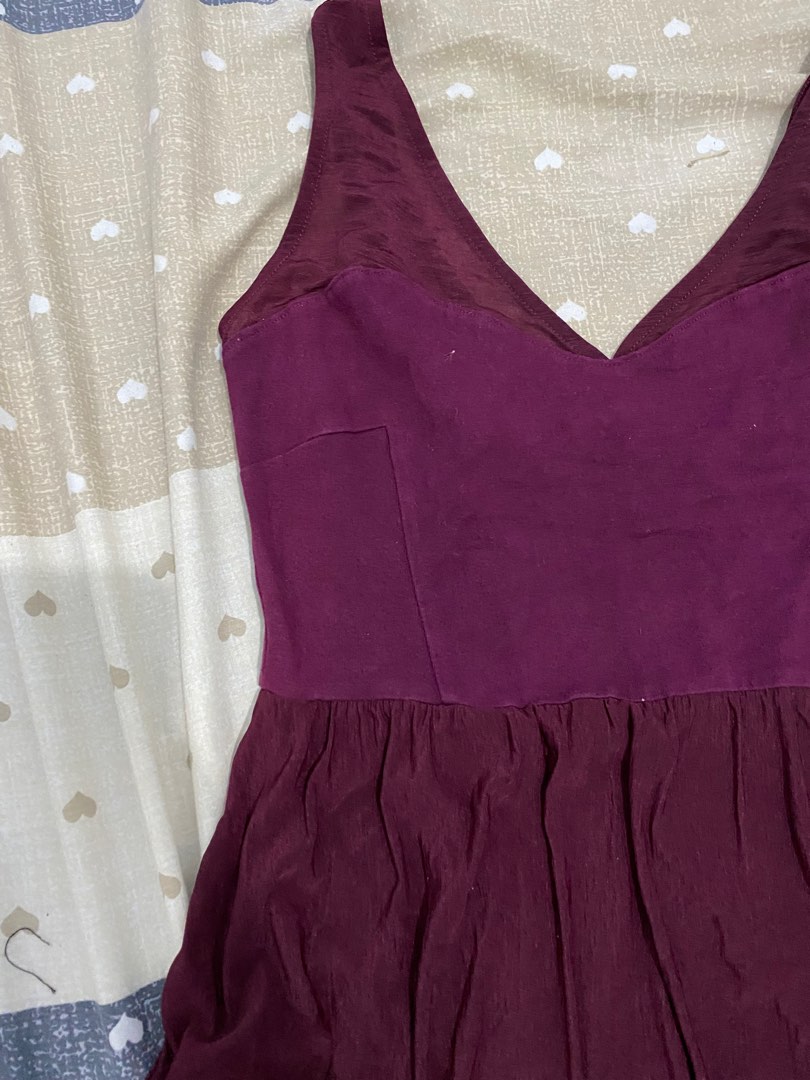 Maroon Dress Fesyen Wanita Pakaian Wanita Gaun Rok Di Carousell