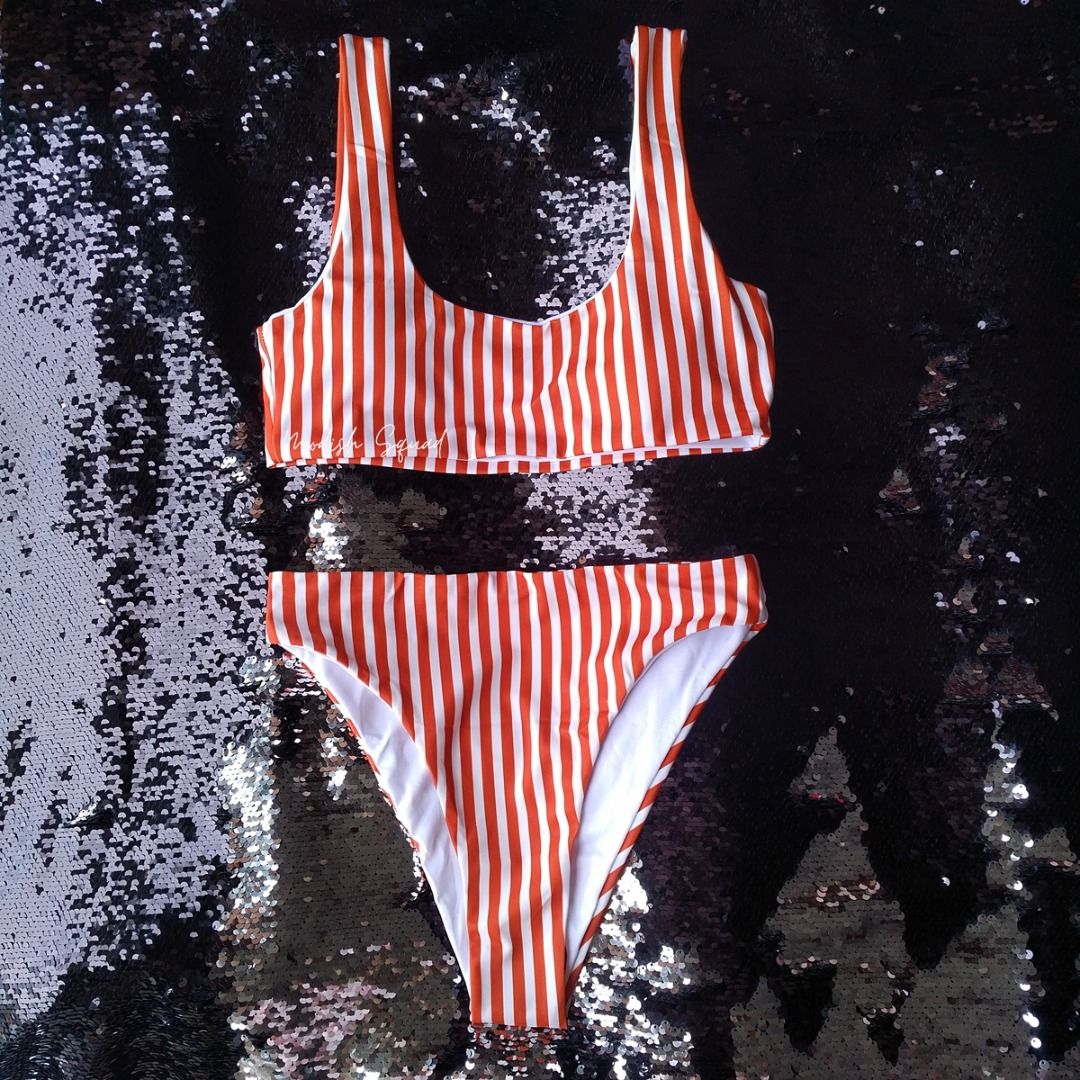 Bnew Bikini Set High Waisted Bikini Stripes Bikini Stripes Swimsuit Retro Bikini Tangga Bikini
