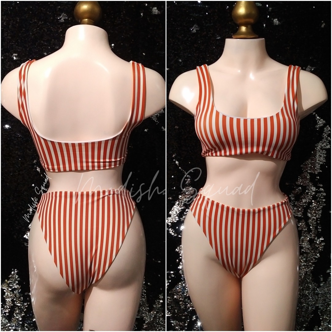 Bnew Bikini Set High Waisted Bikini Stripes Bikini Stripes Swimsuit Retro Bikini Tangga Bikini