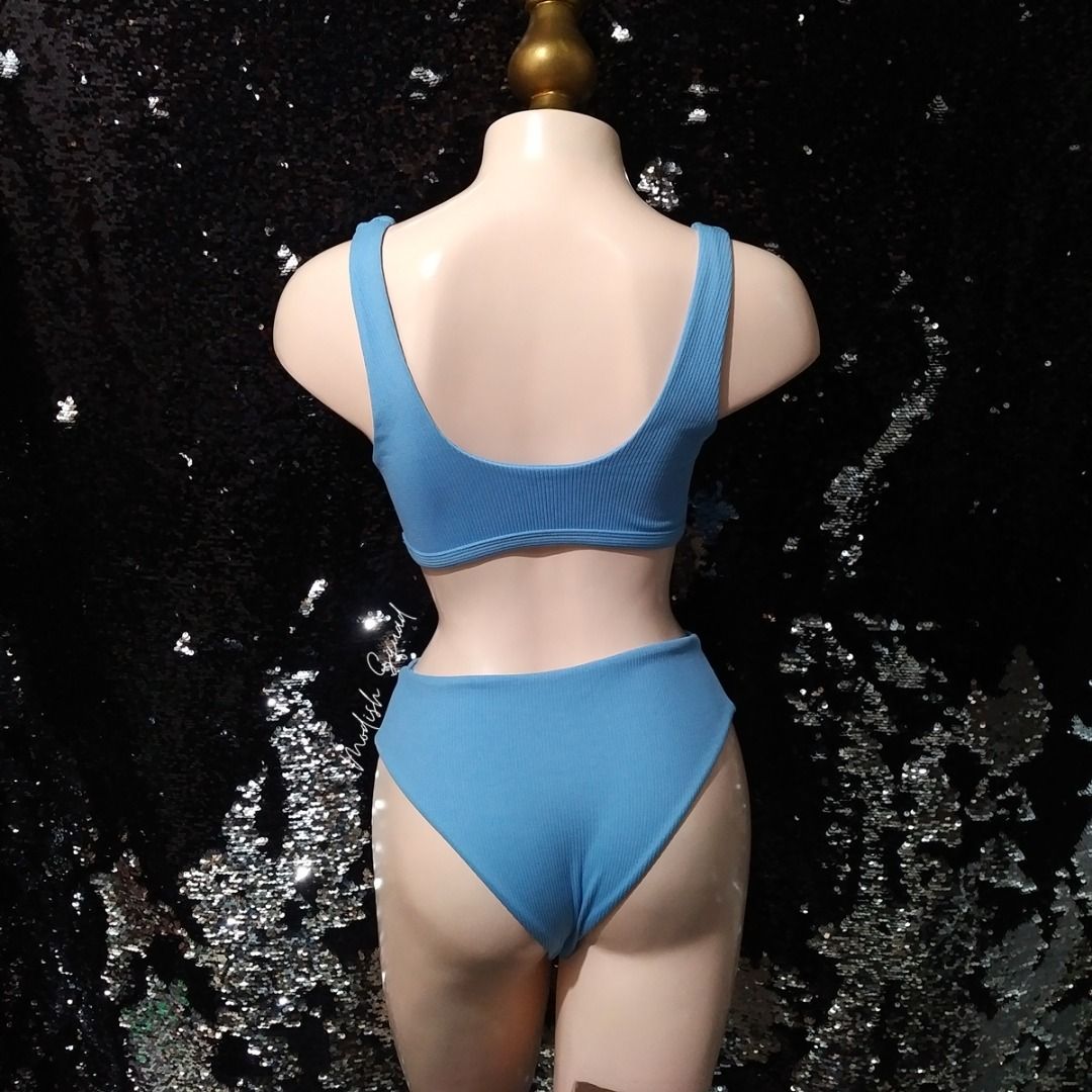Bnew SHEIN Swimuit SHEIN BIkini Pc Bikini Set Ribbed Bikini Textured BIkini Light Blue Bikini