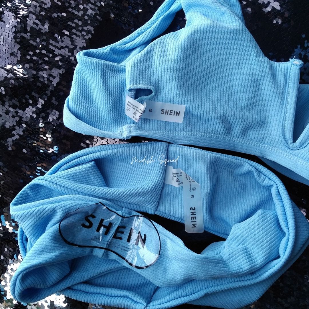 Bnew SHEIN Swimuit SHEIN BIkini Pc Bikini Set Ribbed Bikini Textured BIkini Light Blue Bikini