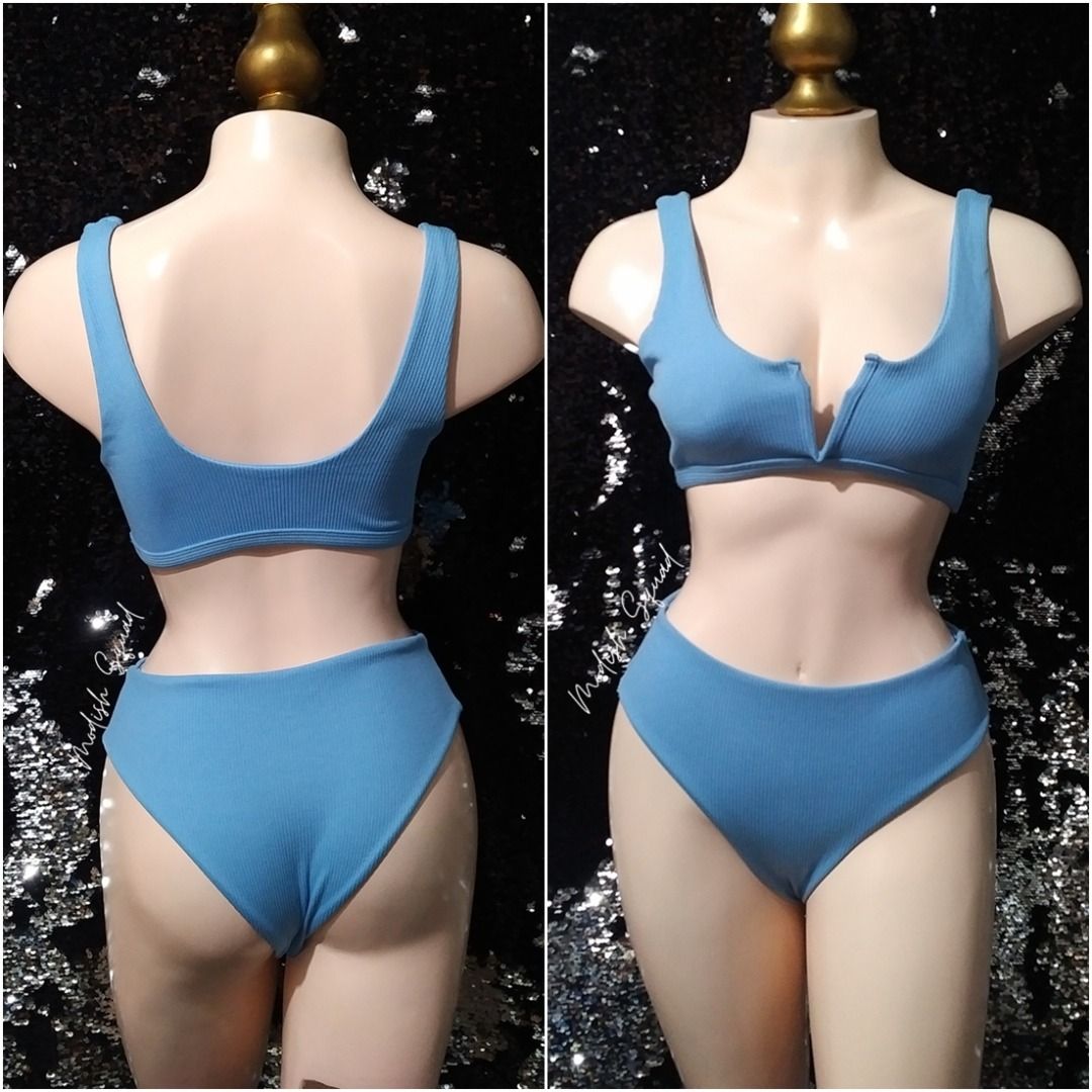 Bnew SHEIN Swimuit SHEIN BIkini Pc Bikini Set Ribbed Bikini Textured BIkini Light Blue Bikini