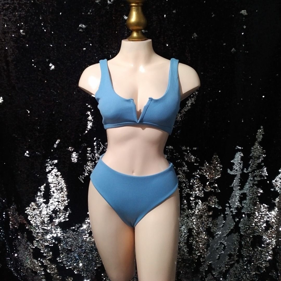 Bnew Shein Swimuit Shein Bikini Pc Bikini Set Ribbed Bikini Textured Bikini Light Blue Bikini