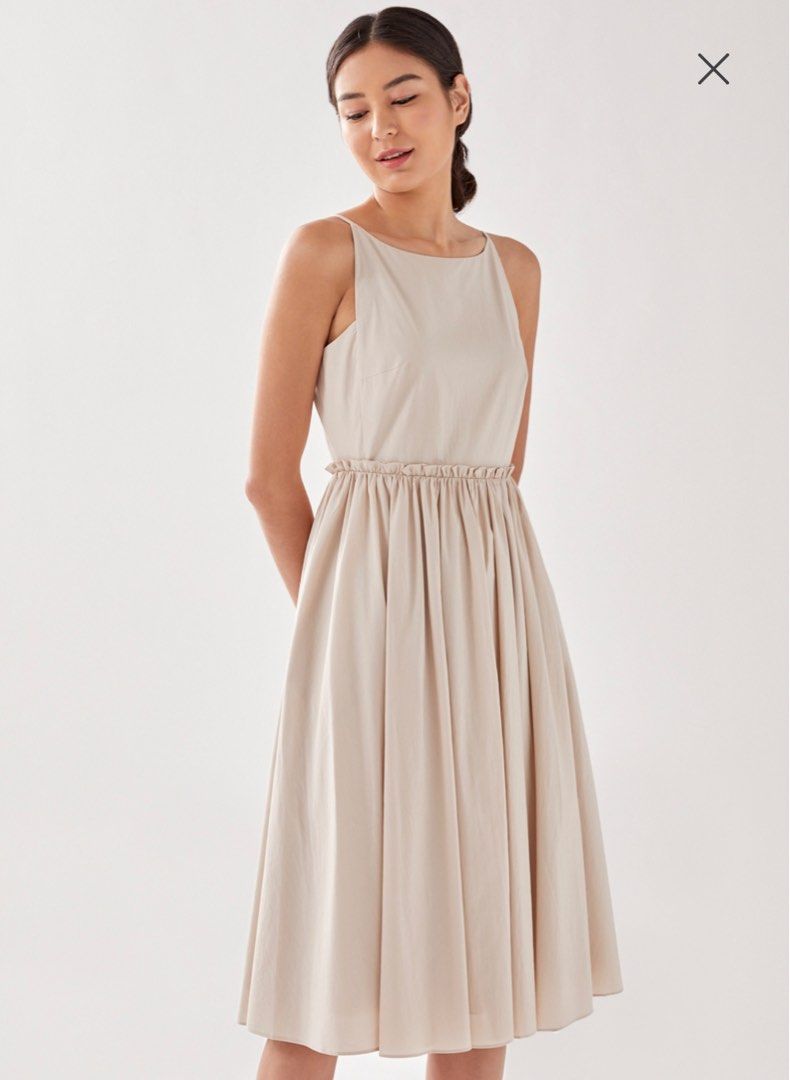 Lb Ayria Pleated Midi Dress Nude L Women S Fashion Dresses